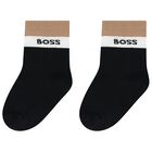Baby Boys Beige, White & Black Logo Socks ( 3-Pack ) , 1, hi-res
