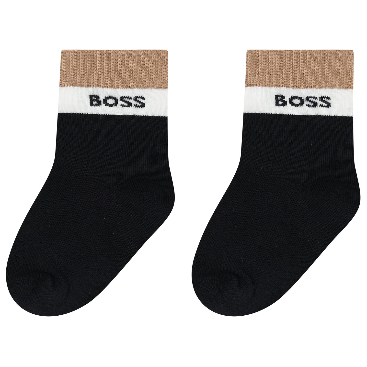 Baby Boys Beige, White & Black Logo Socks ( 3-Pack ) , 1, hi-res