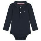 Baby Boys Navy Blue Logo Bodysuit, 1, hi-res
