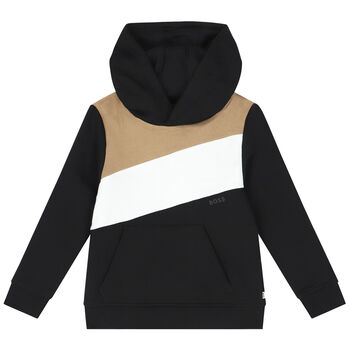 Boys Black Logo Hooded Top