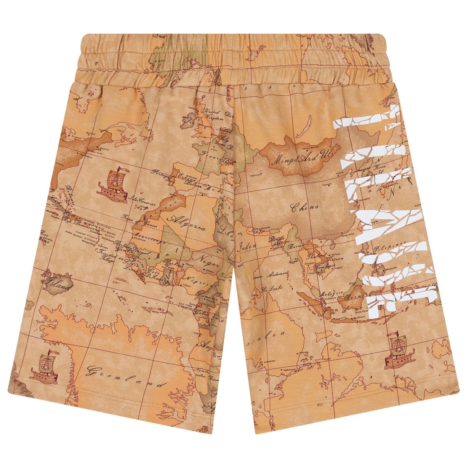Boys White & Beige Geo Map Shorts Set, 1, hi-res