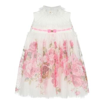 Baby Girls White & Pink Floral Tulle Dress