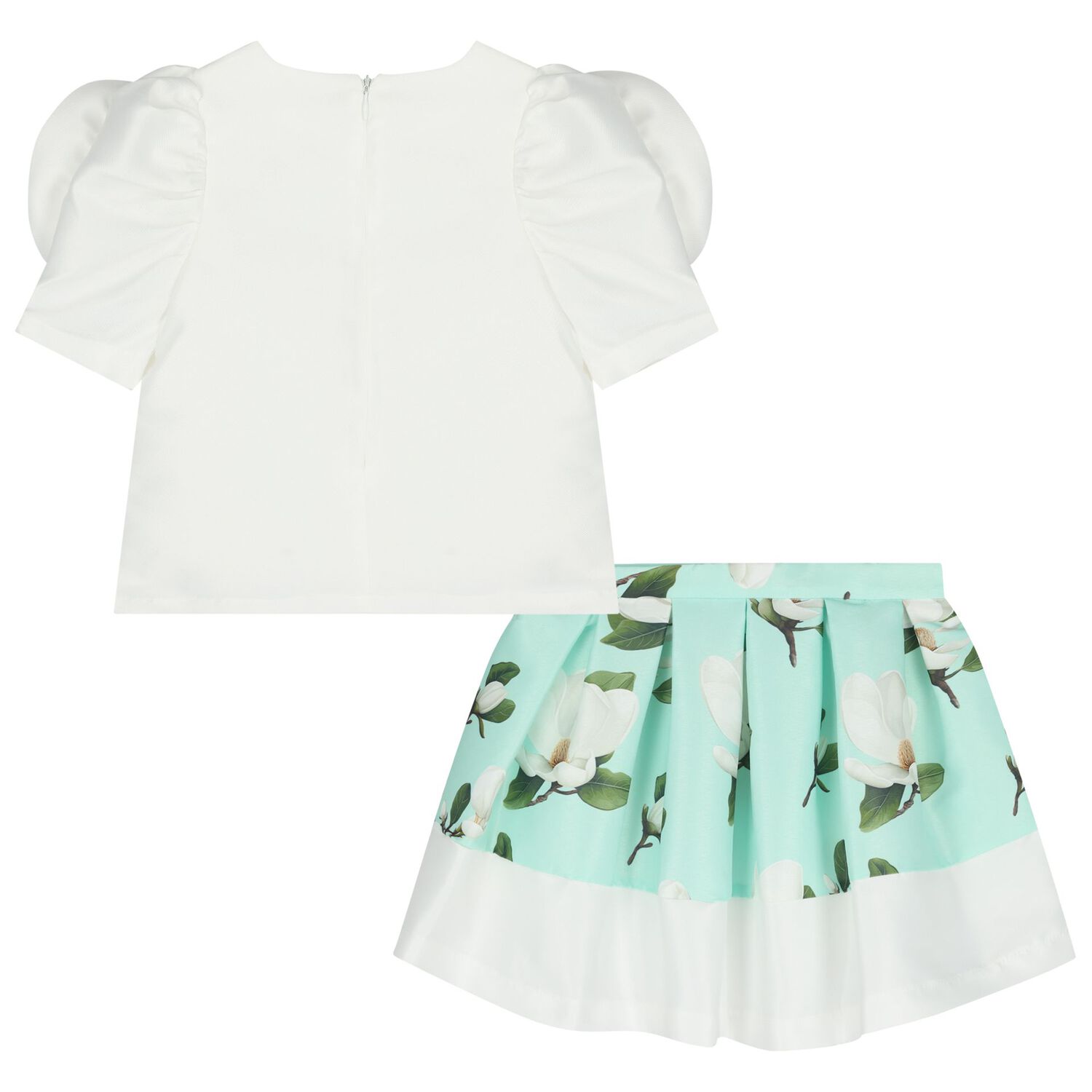 Girls White & Green Floral Skirt Set, 1, hi-res