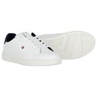Boys White & Navy Blue Logo Trainers, 2, hi-res