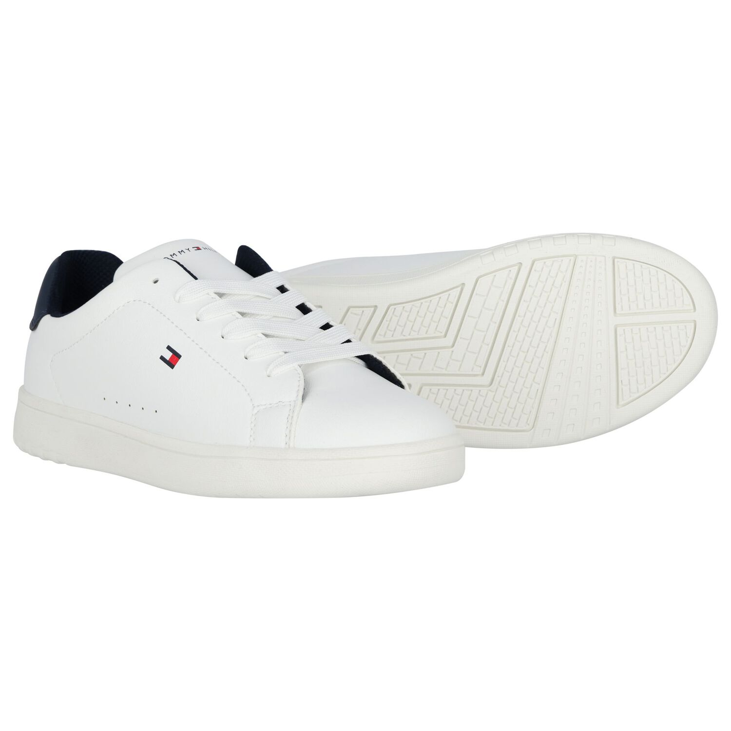 Boys White & Navy Blue Logo Trainers, 2, hi-res