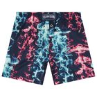Boys Navy Blue Coral Reef Swim Shorts, 1, hi-res