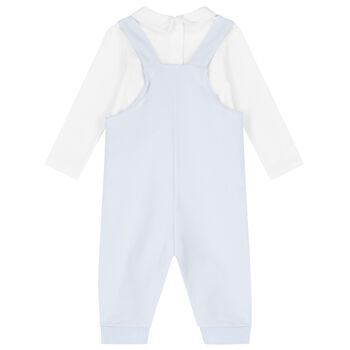 Baby Boys White & Blue Dungaree Set