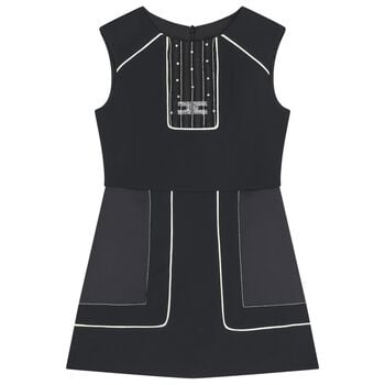 Girls Black Diamante Logo Dress