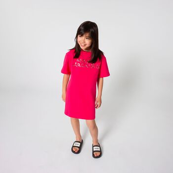 Girls Pink Embellished Logo Dress