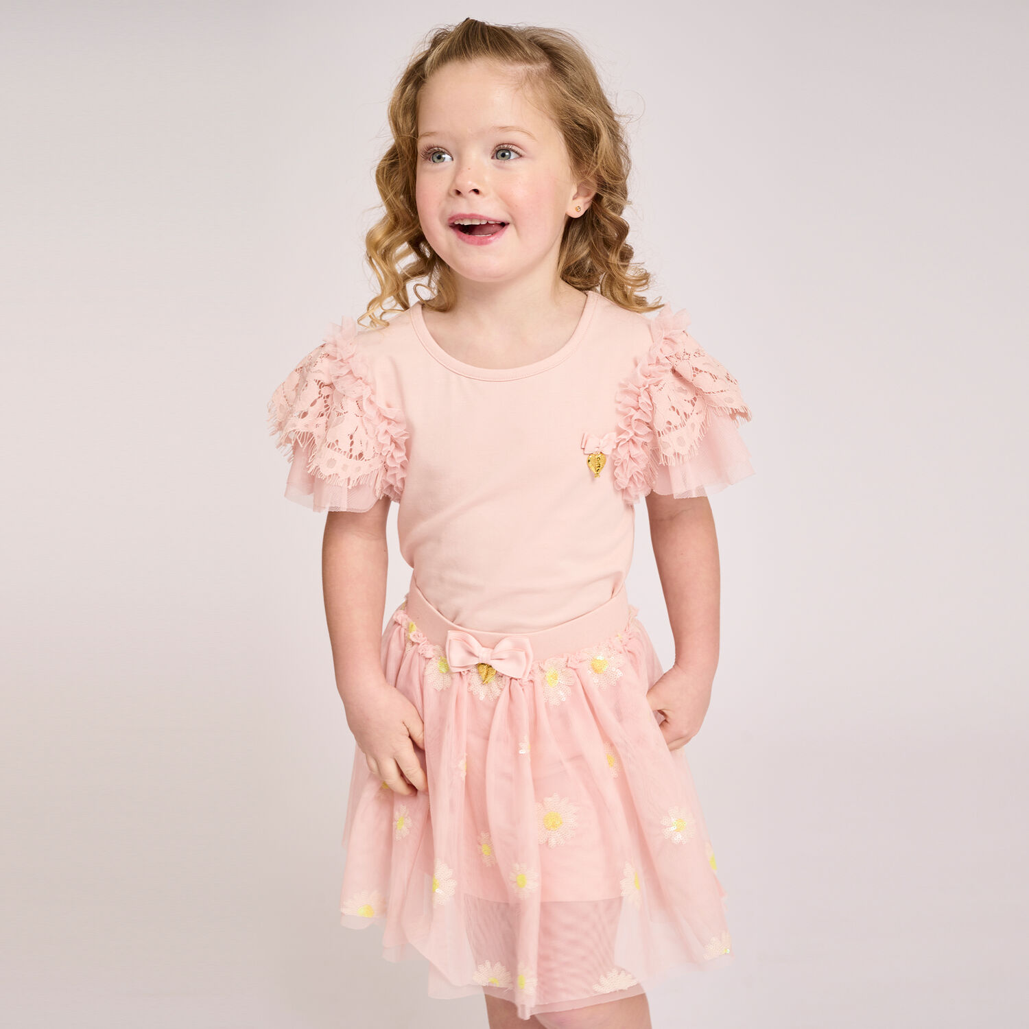 Girls Pink Floral Tulle Skirt, 1, hi-res image number null