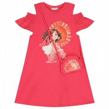 Girls Pink Ruffled Dress Set