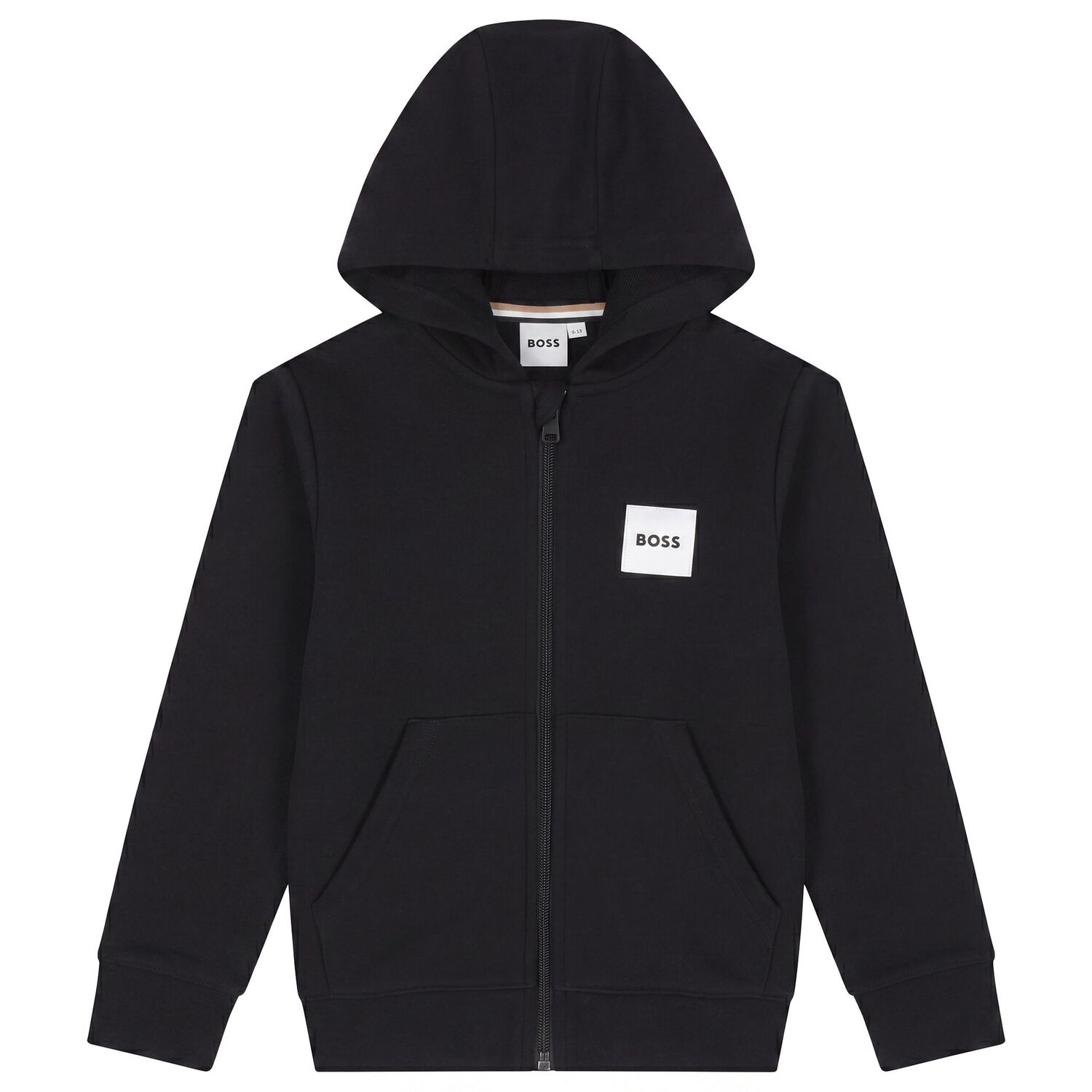Boys Black Logo Hooded Zip Up Top, 1, hi-res