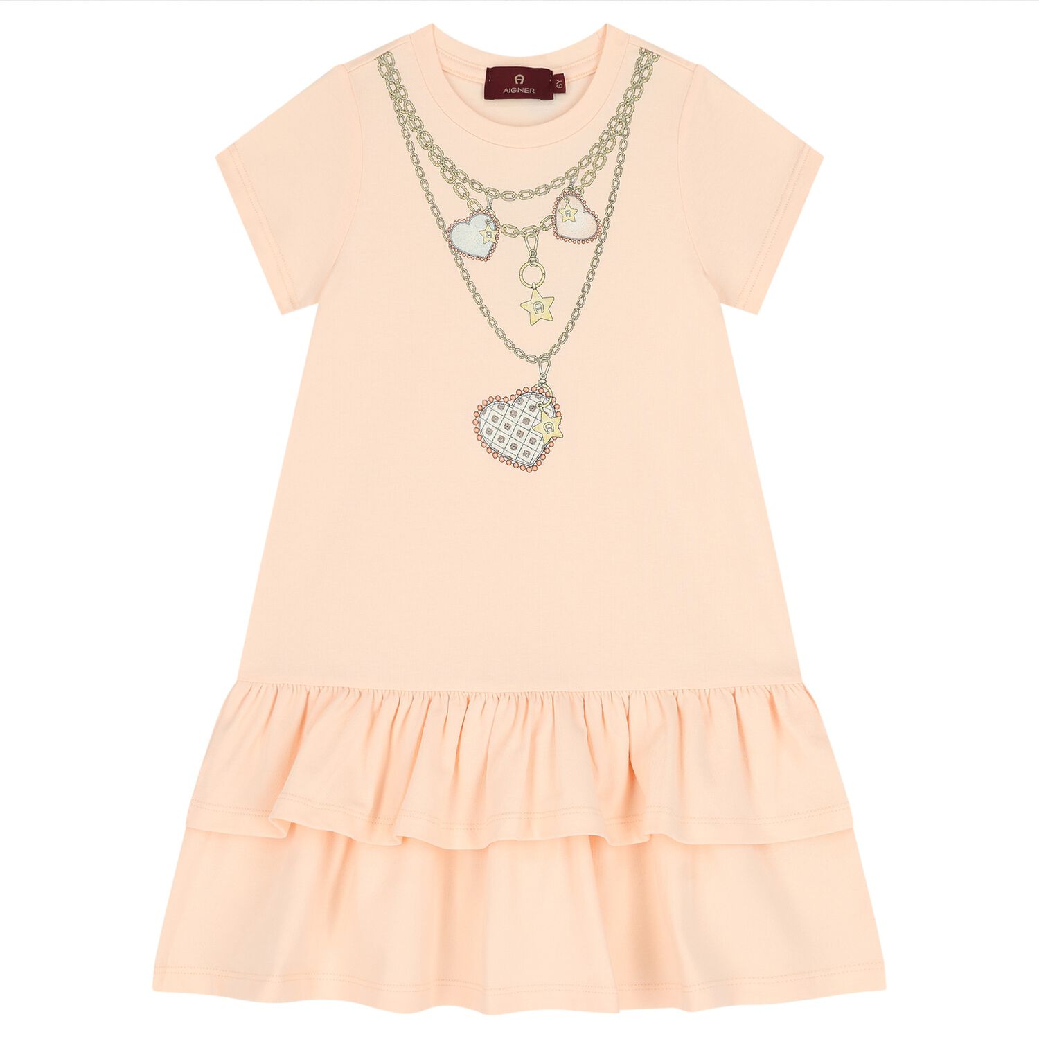 Girls Pink Necklace Logo Dress, 2, hi-res