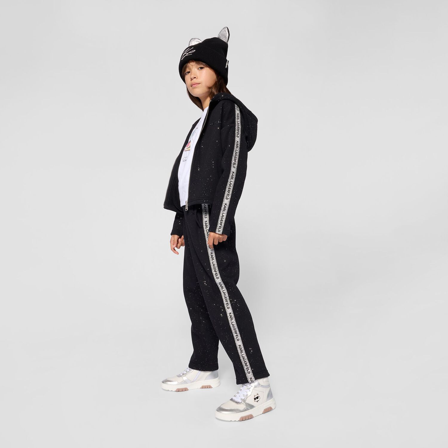 Girls Black Glittery Joggers, 1, hi-res