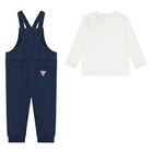 Baby Boys Navy Blue Logo Teddy Bear Dungaree Set, 1, hi-res