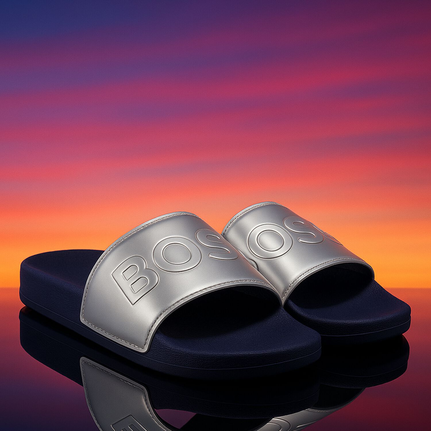 Girls Silver Logo Sliders, 1, hi-res