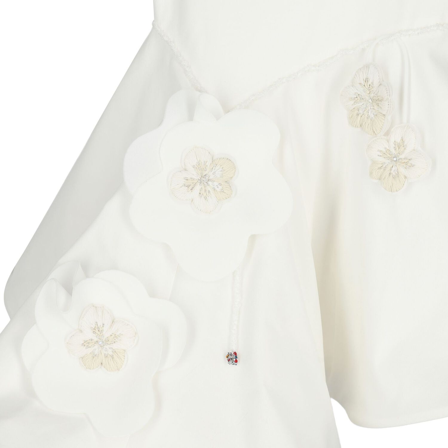 Girls White Floral Applique Dress, 1, hi-res
