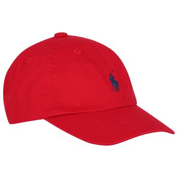 Ralph Lauren قبعة بالشعار باللون الاحمر للأولاد, 1 قبعة بالشعار باللون الاحمر للأولاد