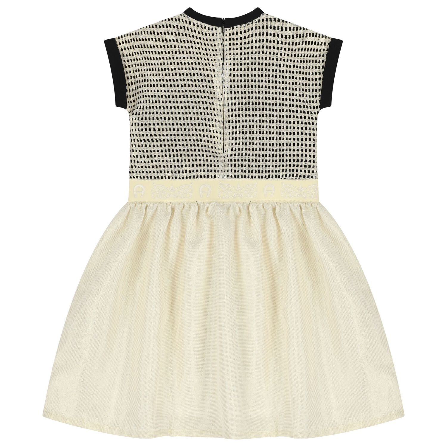 فستان للبنات باللون أسود وذهبي بشعار, 2, hi-res