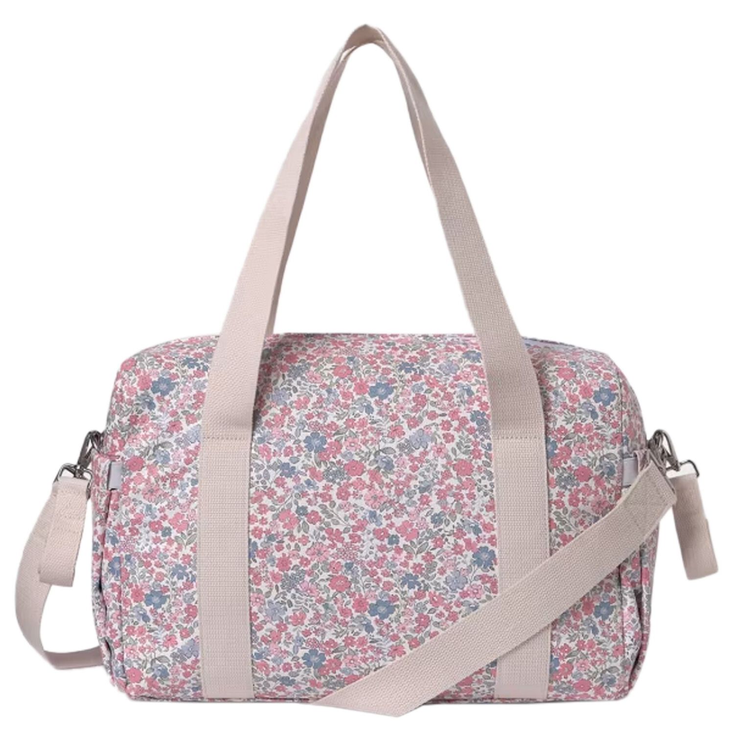 White & Pink Floral Baby Changing Bag, 2, hi-res