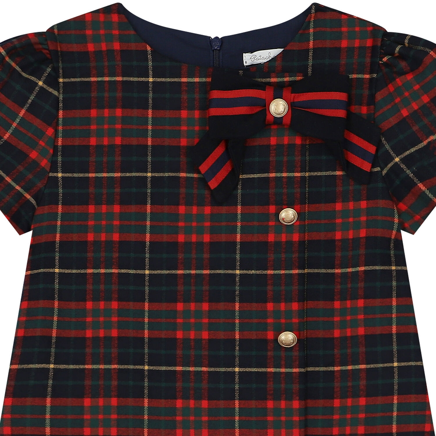 Girls Navy Blue & Red Tartan Pleated Dress, 1, hi-res