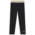 Girls Black & Gold Logo Leggings, 1, hi-res