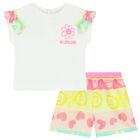 Younger Girls White & Pink Shorts Set, 1, hi-res