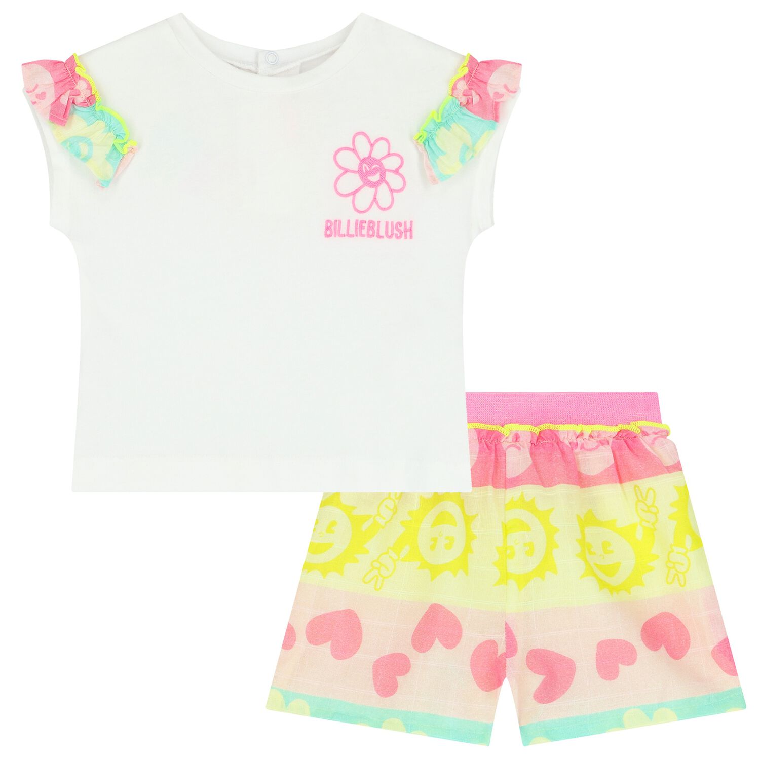 Younger Girls White & Pink Shorts Set, 1, hi-res