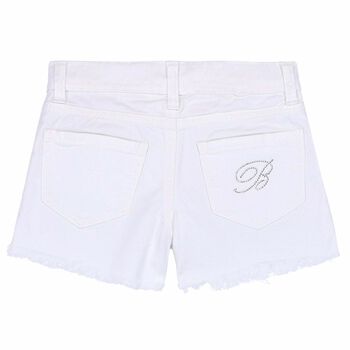 Girls White Embellished Shorts