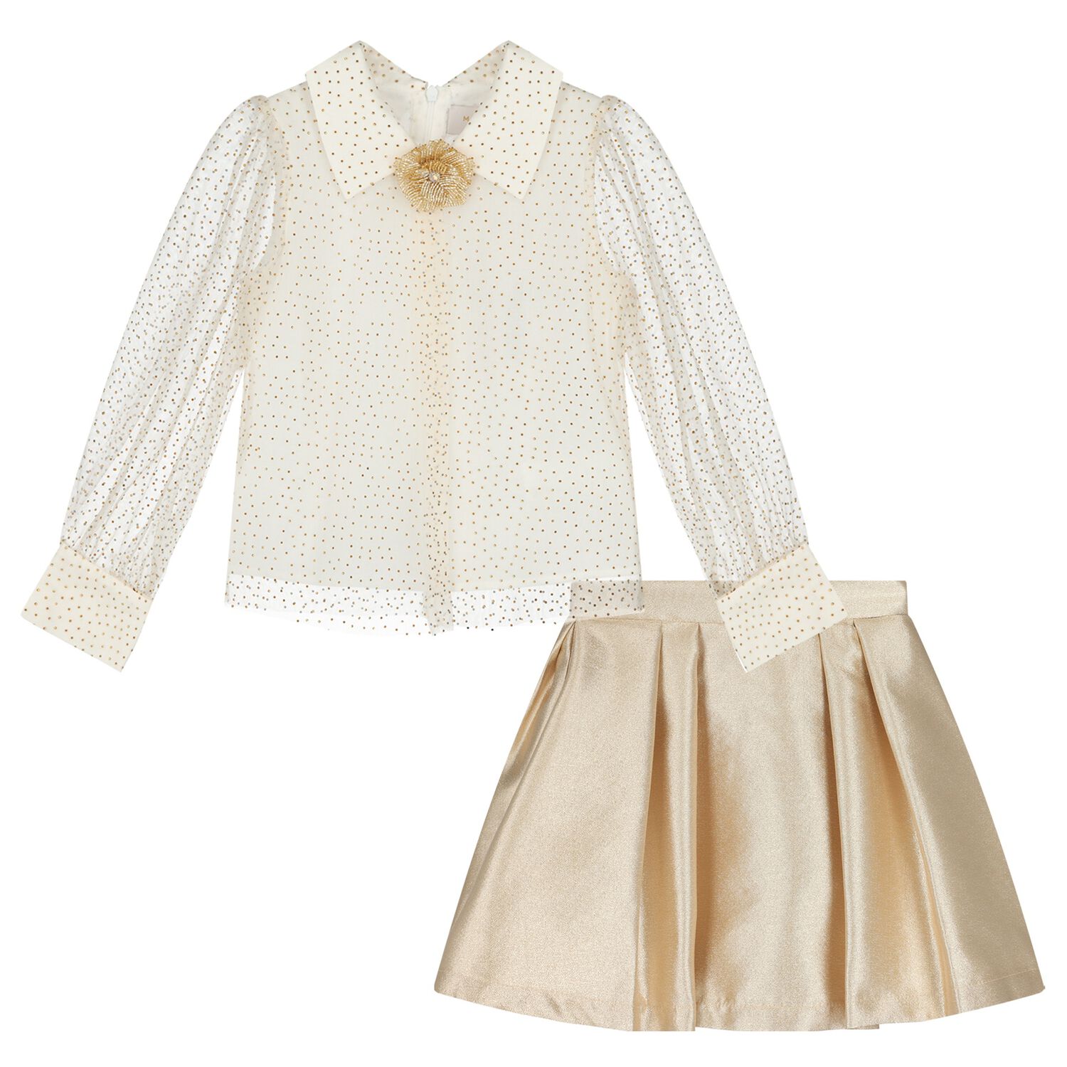 Girls Ivory & Gold Embellished Skirt Set, 1, hi-res