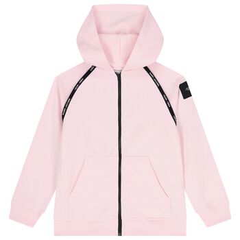 Girls Pink Logo Hooded Zip Up Top