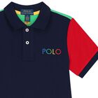 Boys Navy Blue & Green Logo Polo Shirt, 1, hi-res