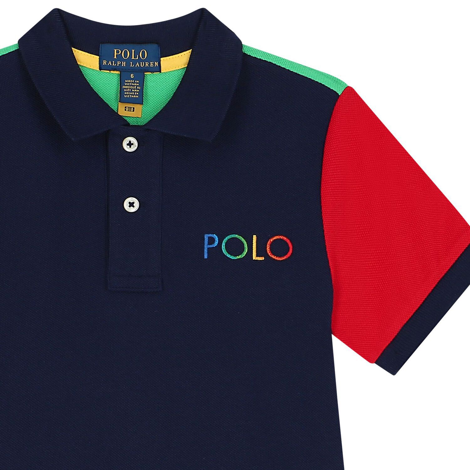 Boys Navy Blue & Green Logo Polo Shirt, 1, hi-res