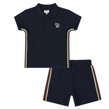Younger Boys Navy Logo Shorts Set