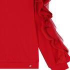 Girls Red Ruffled Sweatshirt, 1, hi-res