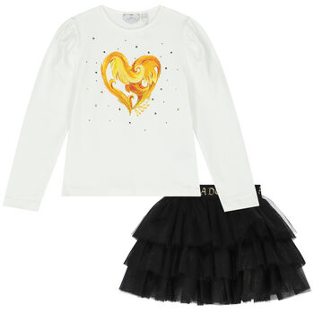 Girls Black & White Logo Skirt Set