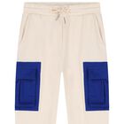 بنطلون رياضى للاولاد بالشعار باللون البيج , 1, hi-res