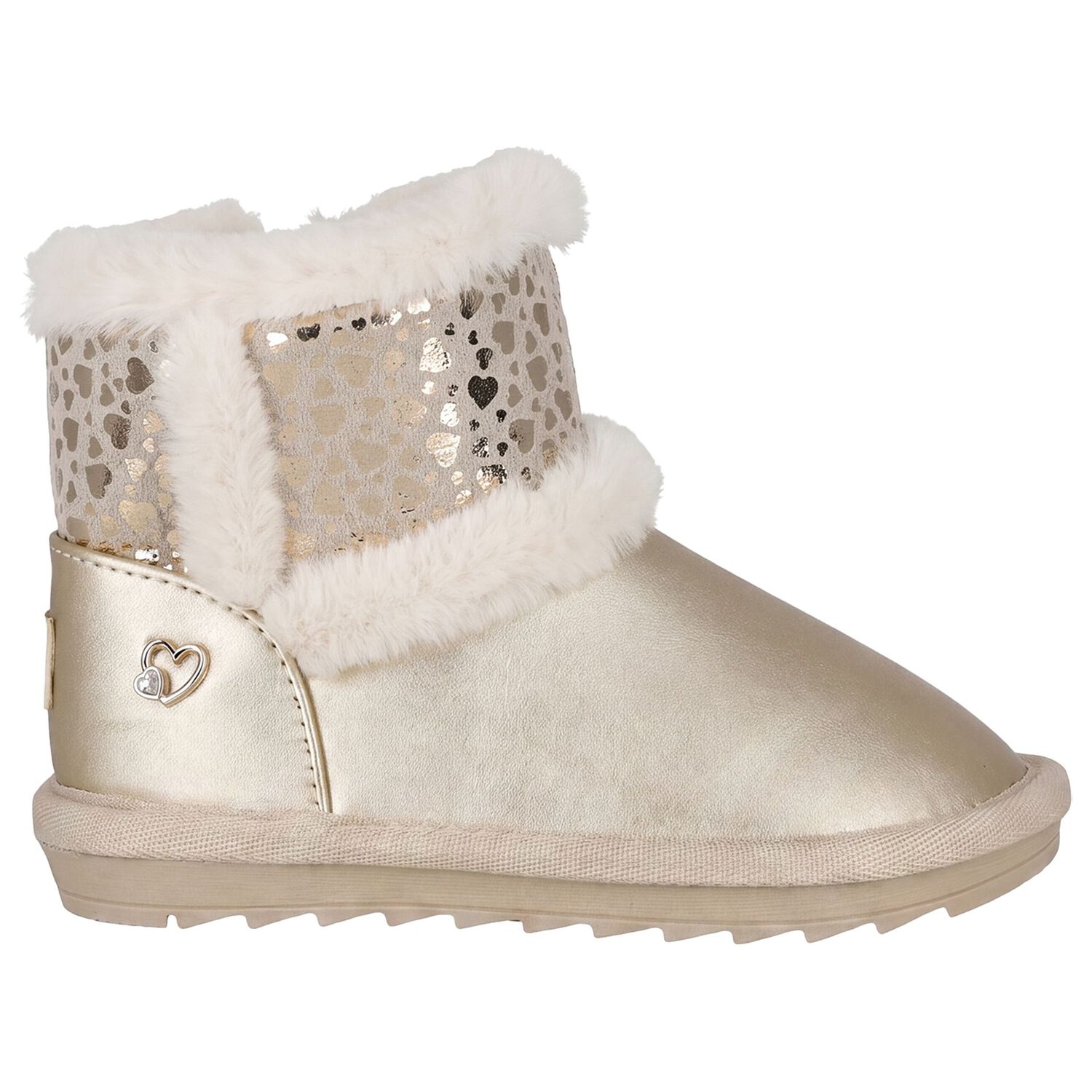 Younger Girls Gold Faux Leather Boots, 3, hi-res