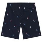 Boys Red & Navy Blue Logo Shorts Set, 1, hi-res