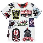 تيشيرت أولاد بالشعار باللون الأبيض, 1, hi-res