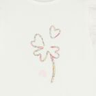 بلوزة بناتي باللون العاجي مزينة بكشكشة و زهور, 1, hi-res