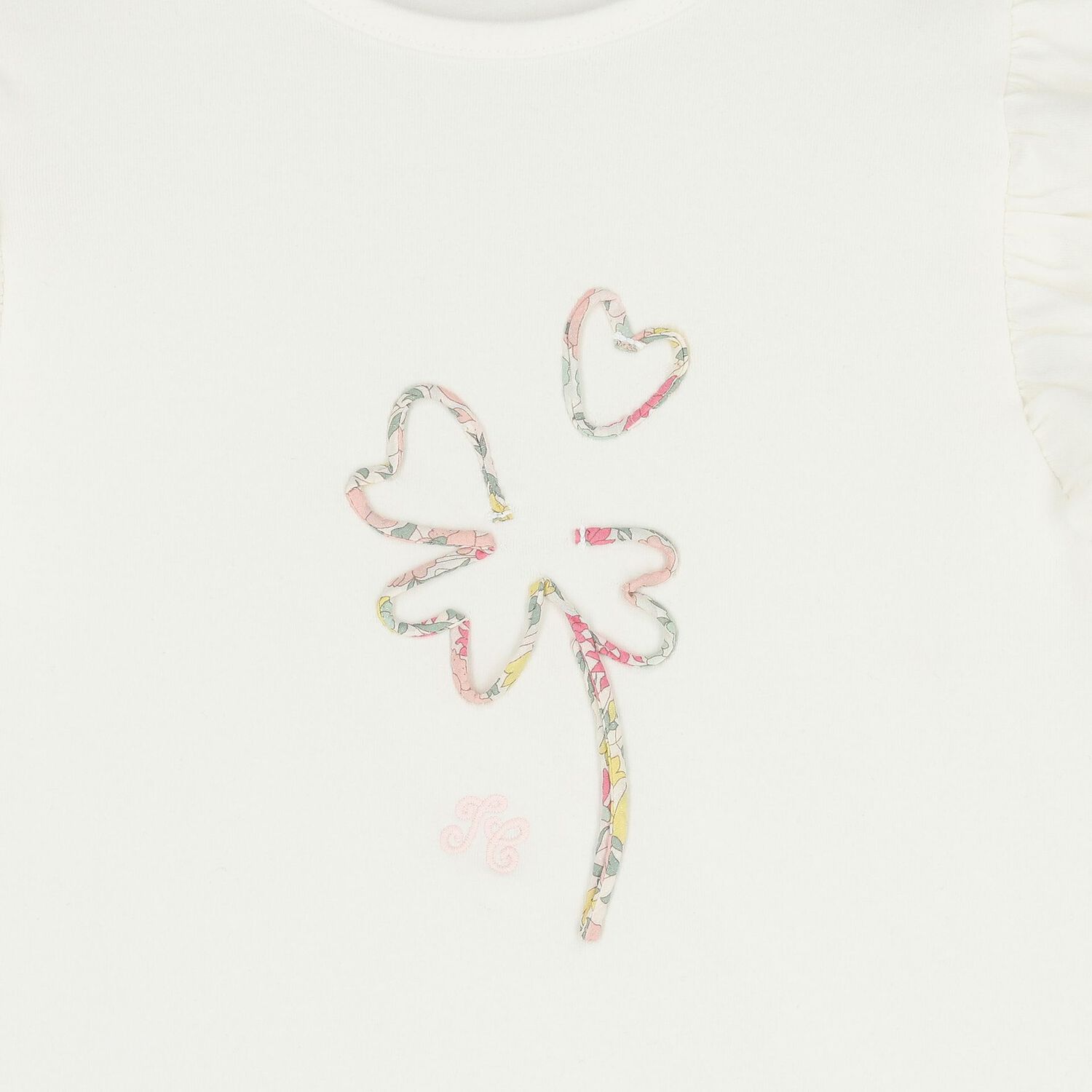 بلوزة بناتي باللون العاجي مزينة بكشكشة و زهور, 1, hi-res