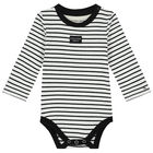 Baby Boys White & Navy Striped Bodysuit, 1, hi-res