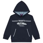 Boys Navy Blue Logo Hooded Top, 1, hi-res