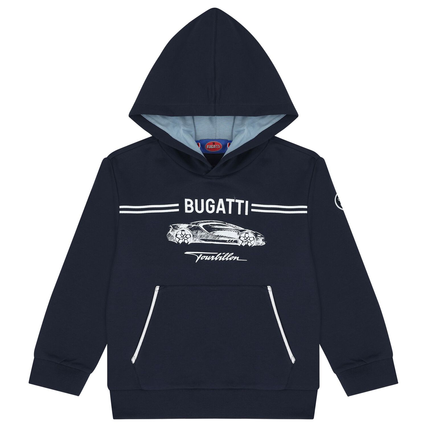 Boys Navy Blue Logo Hooded Top, 1, hi-res