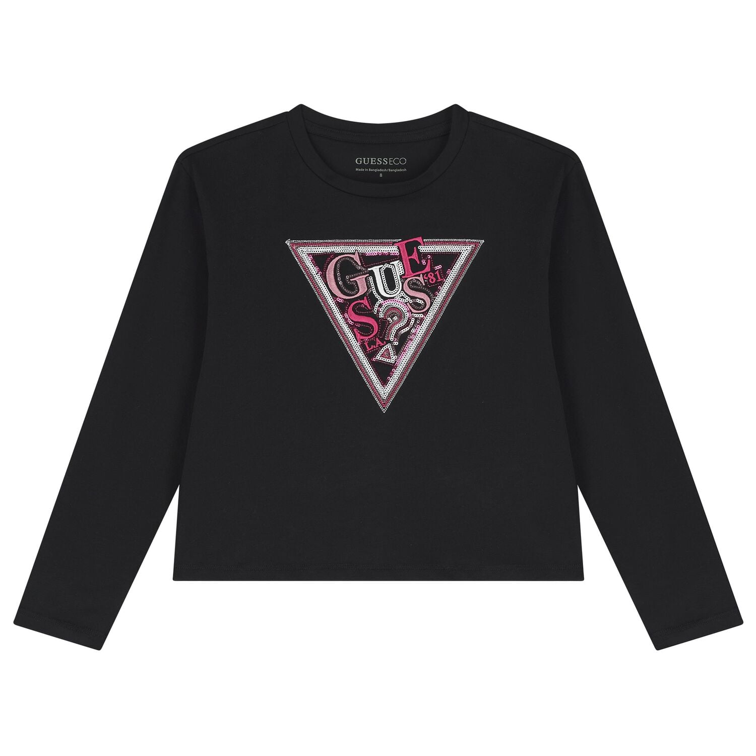 Girls Black Embellished Logo Long Sleeve Top, 2, hi-res