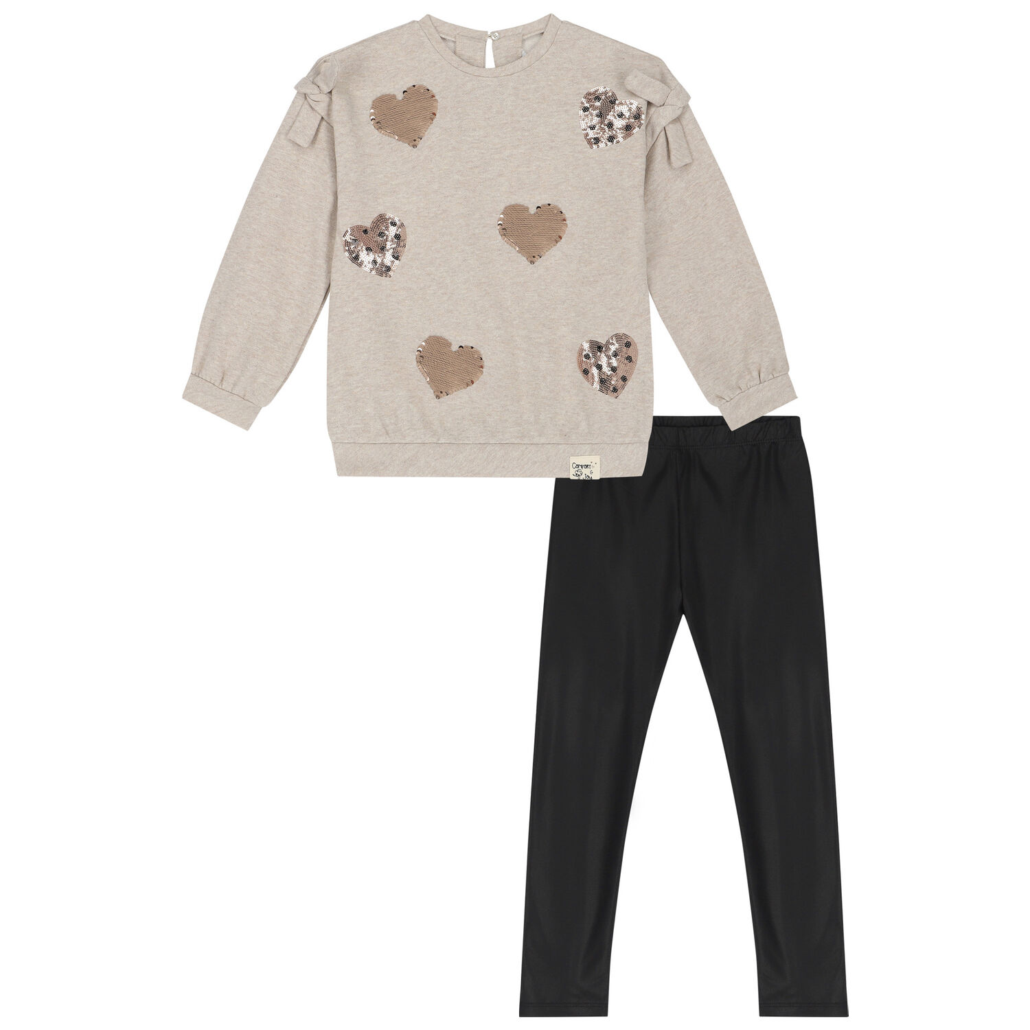 Girls Beige & Black Leggings Set, 1, hi-res