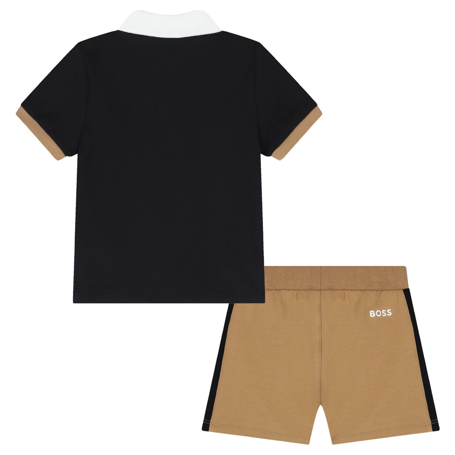 Baby Boys Black & Beige Polo & Shorts Set, 1, hi-res image number null
