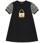 Girls Black Logo Bag Dress, 2, hi-res