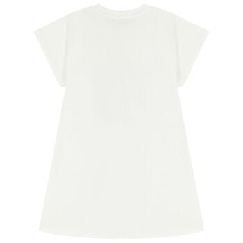 فستان مزين بشعار زهرة بوكيه باللون الابيض للبنات 